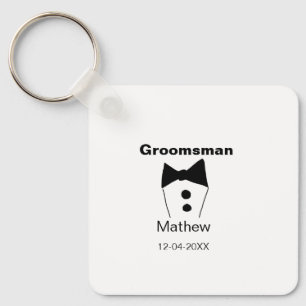 Groomsman add name date year black collar bow text key ring