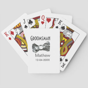 Groomsman add name date year grey collar bow text playing cards