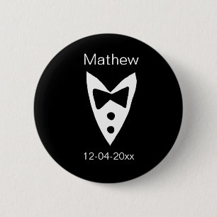 groomsman add name year black bow shirt tie tuxedo 6 cm round badge