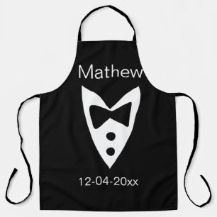 groomsman add name year black bow shirt tie tuxedo apron