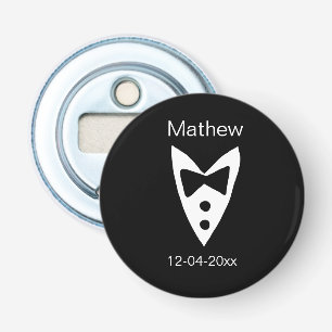 groomsman add name year black bow shirt tie tuxedo bottle opener