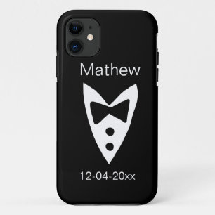 groomsman add name year black bow shirt tie tuxedo Case-Mate iPhone case