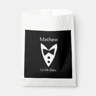 groomsman add name year black bow shirt tie tuxedo favour bags