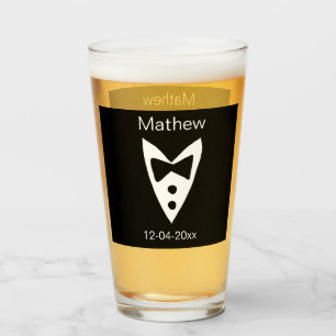 groomsman add name year black bow shirt tie tuxedo glass