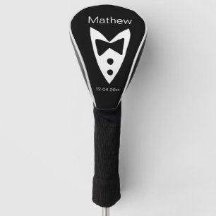 groomsman add name year black bow shirt tie tuxedo golf head cover