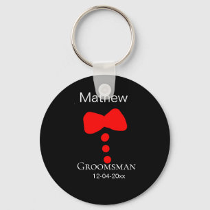 groomsman add name year black bow shirt tie tuxedo key ring