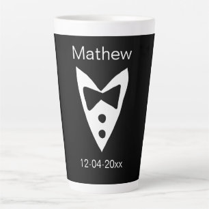 groomsman add name year black bow shirt tie tuxedo latte mug