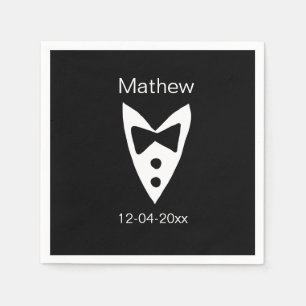 groomsman add name year black bow shirt tie tuxedo napkin