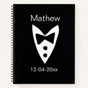 groomsman add name year black bow shirt tie tuxedo notebook