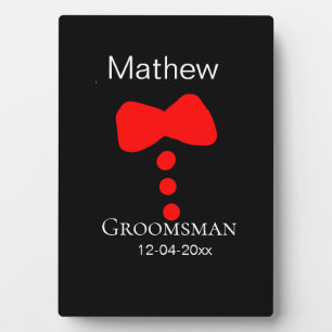 groomsman add name year black bow shirt tie tuxedo plaque