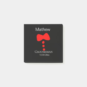 groomsman add name year black bow shirt tie tuxedo post-it notes