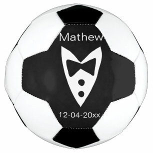 groomsman add name year black bow shirt tie tuxedo soccer ball