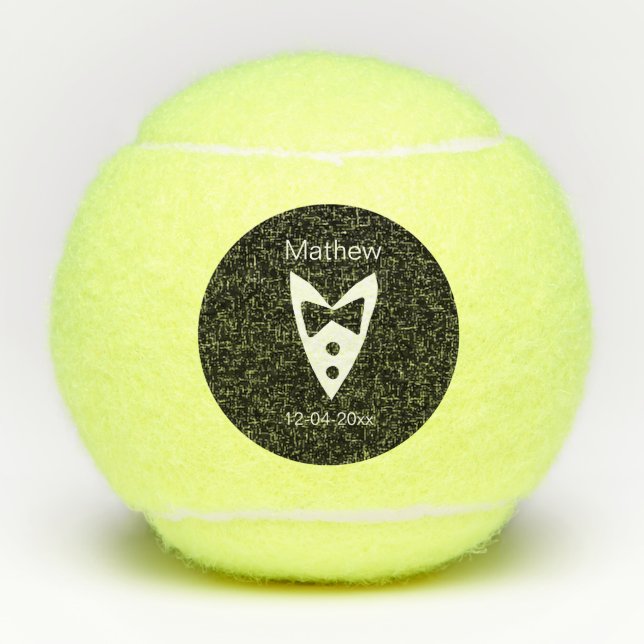 groomsman add name year black bow shirt tie tuxedo tennis balls (Front)