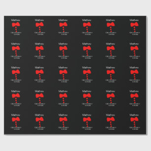 groomsman add name year black bow shirt tie tuxedo wrapping paper