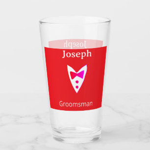 groomsman add name year red bow shirt tie tuxedo glass