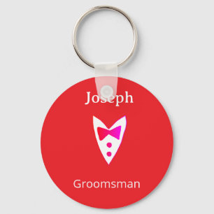 groomsman add name year red bow shirt tie tuxedo key ring