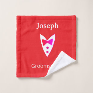 groomsman add name year red bow shirt tie tuxedo wash cloth