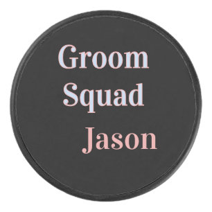 groomsman bachelor party add name modern black hockey puck
