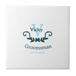 groomsman bachelorette party blue vintage classic tile