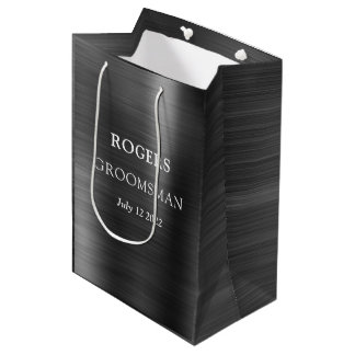 Groomsman Black Brushed Metal Medium Gift Bag