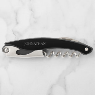 Groomsman Black Custom Monogram Name Corkscrew