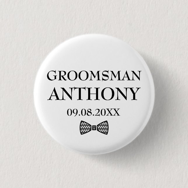 Groomsman Black Elegant Custom Name Gifts Wedding 3 Cm Round Badge (Front)