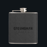 Groomsman Black Faux Leather Black Text Hip Flask<br><div class="desc">Perfect gift for your groomsman. Minimalistic design featuring black faux leather texture with black typography with an embossed look for the custom name of the groomsman.</div>
