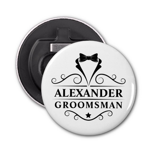 Groomsman Black Tie Bottle Opener (Front)