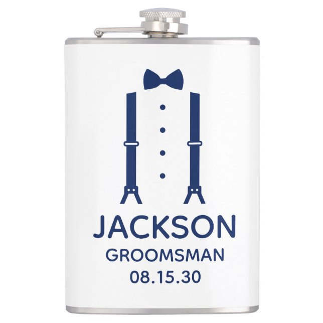 Groomsman Blue Bow Tie Hip Flask (Front)