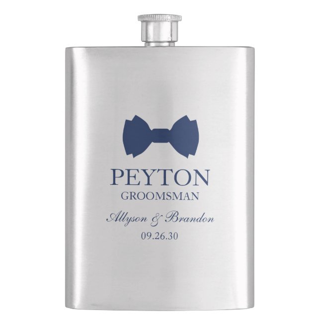 Groomsman Blue Bow Tie Hip Flask (Front)