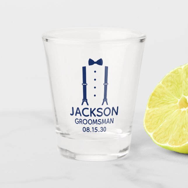 Groomsman Blue Bow Tie Shot Glass (Front)