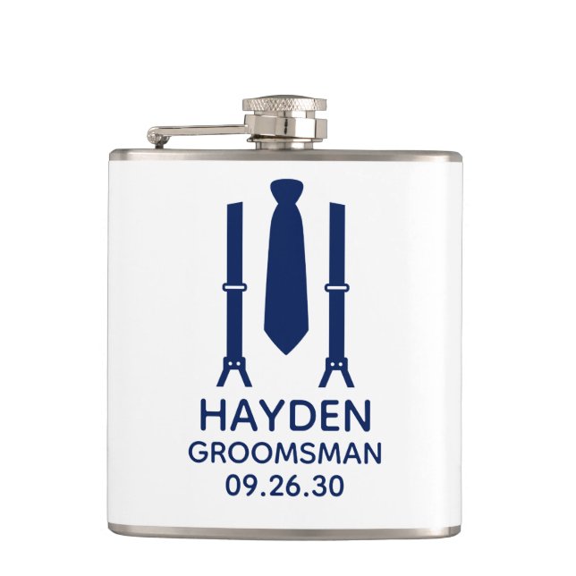 Groomsman Blue Tie Hip Flask (Front)