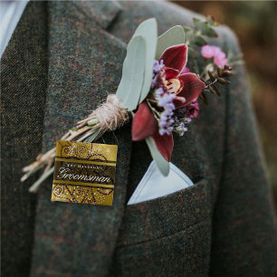 GROOMSMAN Boho Purple Spirals Gold Wedding Button