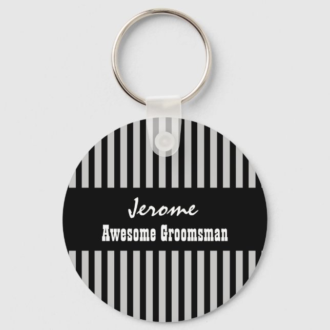 GROOMSMAN Custom Name Black Silver STRIPES V05 Key Ring (Front)