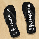 Groomsman Custom Wedding Favour Modern Monogram Jandals<br><div class="desc">Your groomsman will love this custom wedding thank you gift/favour with a modern script font. Add his name or monogram and another line of text (date, wedding location, etc.) Easily change the background colour to match your wedding colours - just click on "customise it" and then the choose your colour...</div>