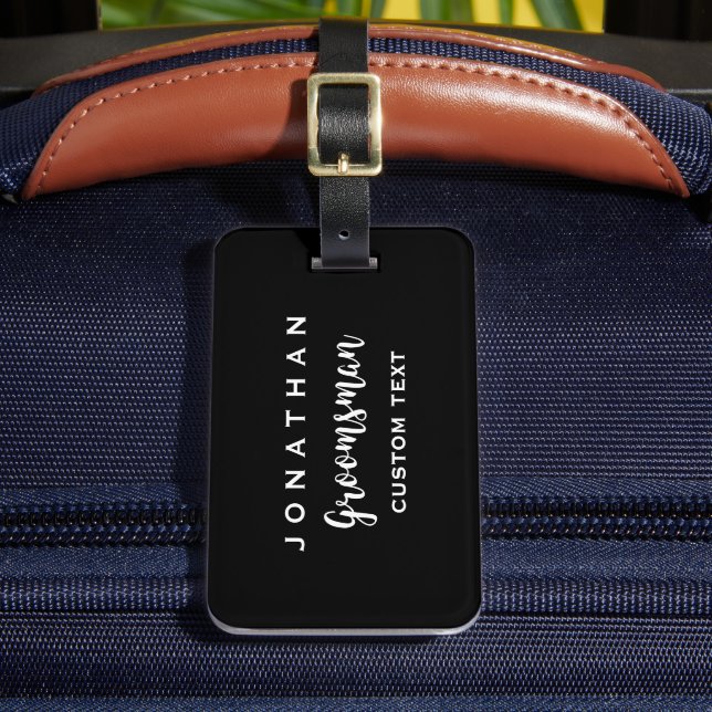 Groomsman Custom Wedding Favour Modern Monogram Luggage Tag (Front Insitu 2)