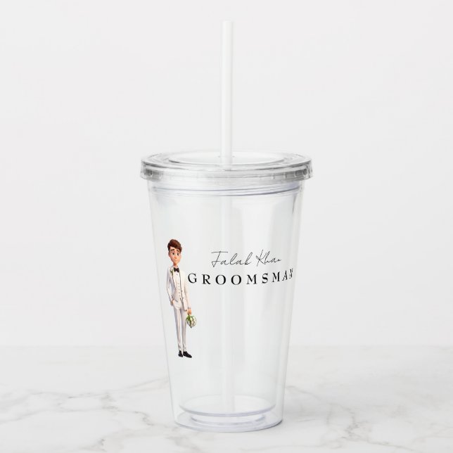 Groomsman| Cute Cartoon groom with script  Acrylic Tumbler (Front)
