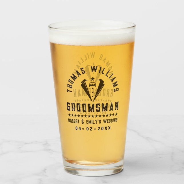 Groomsman Elegant Black Tuxedo Wedding Gift Glass (Front Filled)