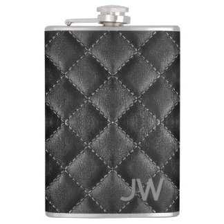 Groomsman Embossed Monogram Black Leather Hip Flask