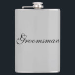 Groomsman Flask<br><div class="desc">Flask for the groomsman is shown in a grey colour with black text.
Customise this item or buy as is.</div>