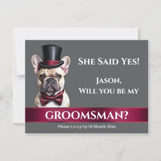 Groomsman french bulldog grooms proposal wedding postcard