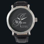 Groomsman Gift Elegant Monogram And Name Classic Watch<br><div class="desc">Groomsman Groomsmen Gift Elegant Monogram And Name Classic Watch. Groomsman modern vintage monogram initial and name and date classic watch. Adds that extra special touch to your groomsman gift. Click personalise this template to customise it with your monogram last name initial, your first name, and the wedding date quickly and...</div>