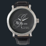 Groomsman Gift Elegant Monogram And Name Classic Watch<br><div class="desc">Groomsman Groomsmen Gift Elegant Monogram And Name Classic Watch. Groomsman modern vintage monogram initial and name and date classic watch. Adds that extra special touch to your groomsman gift. Click personalise this template to customise it with your monogram last name initial, your first name, and the wedding date quickly and...</div>