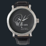 Groomsman Gift Elegant Monogram Initial Name Cool Watch<br><div class="desc">Groomsman Groomsmen Gift Elegant Monogram Initial Personalised Name Cool Watch. Click personalise this template to customise it with your monogram initial, the name and marriage date quickly and easily. Groomsman Gift Elegant Monogram Initial Name Cool Watch, is part of the Groomsman Gift Collection in this store. 30 Day Money Back...</div>