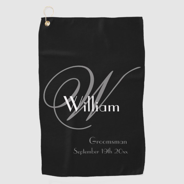 Groomsman Gift Elegant Monogram Name Classic Cool Golf Towel (Front)