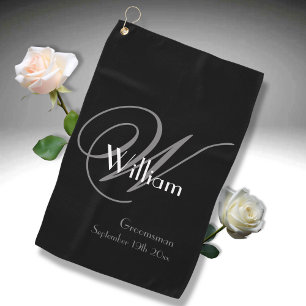 Groomsman Gift Elegant Monogram Name Classic Cool Golf Towel