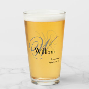 Groomsman Gift Elegant Monogram Name Date Beer Glass