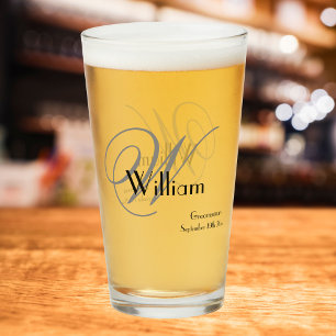 Groomsman Gift Elegant Monogram Name Date Beer Glass