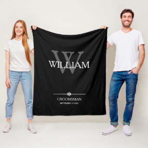 Groomsman Gift Elegant Monogram + Name Date Black Fleece Blanket