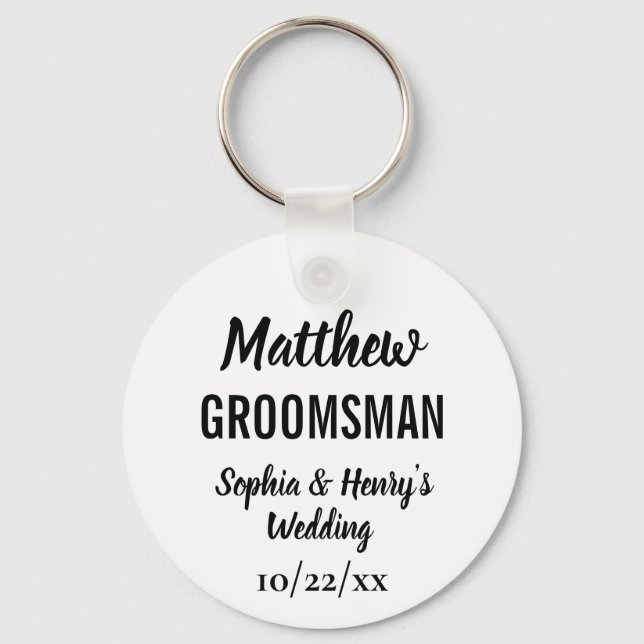 Groomsman Gift Modern Typography Wedding Key Ring (Front)
